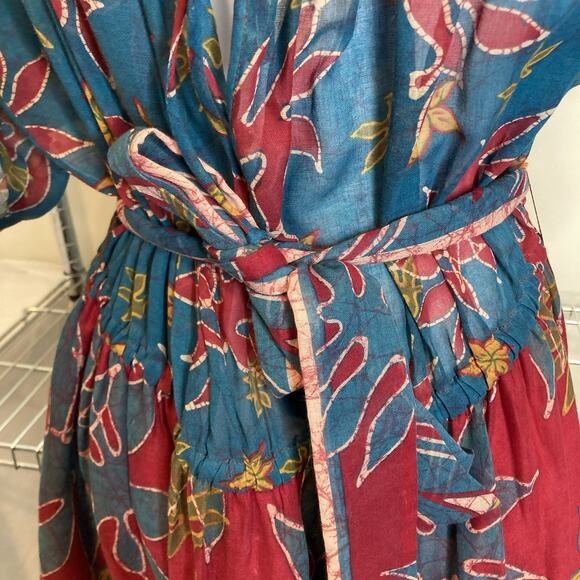 Vintage Albert Capraro Blue Floral Peasant Maxi Dress Size 12 Dark Tropical Boho - Picture 8 of 10